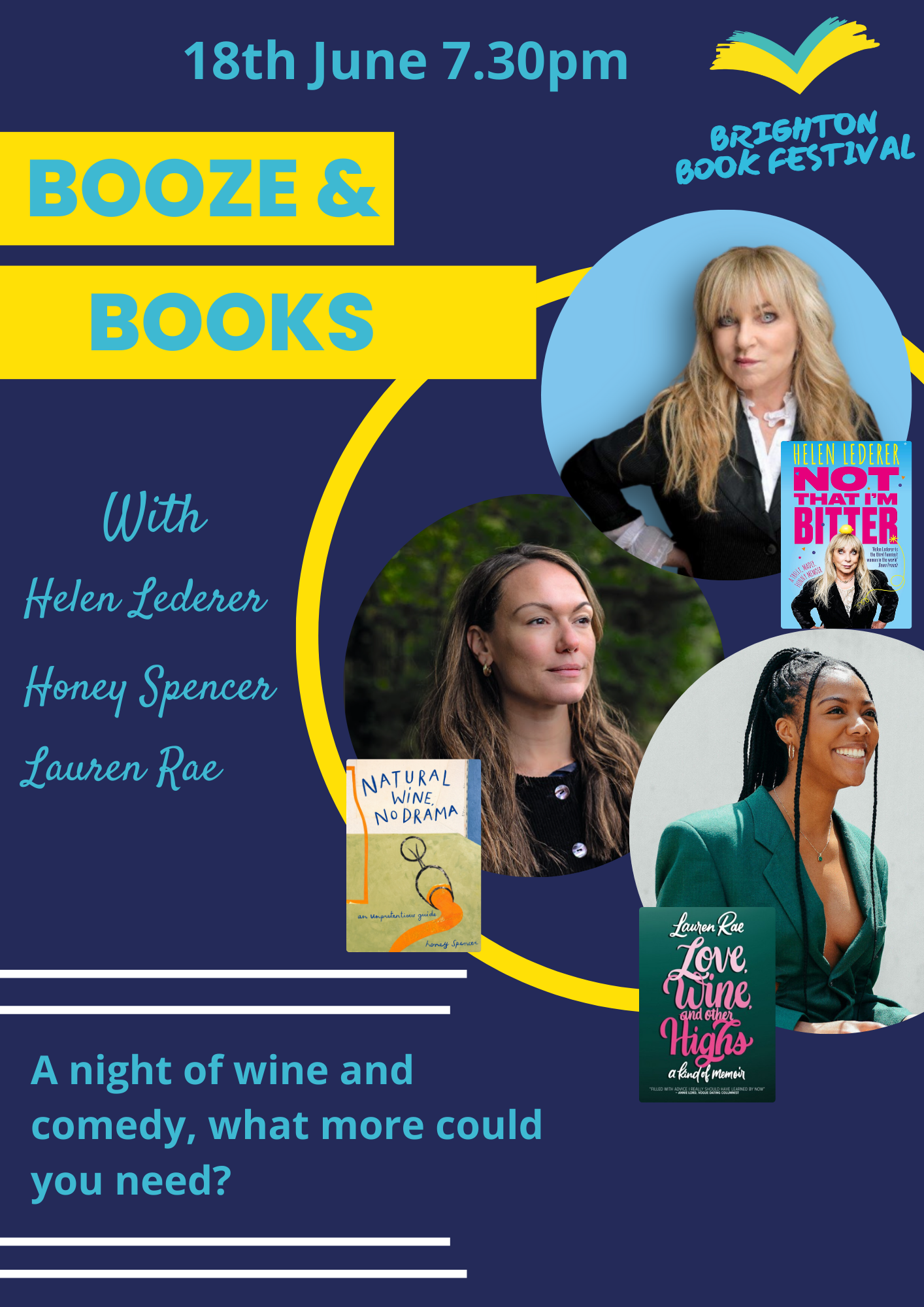 Booze and Books Featuring Helen Lederer, Honey Spencer & Lauren Rae
